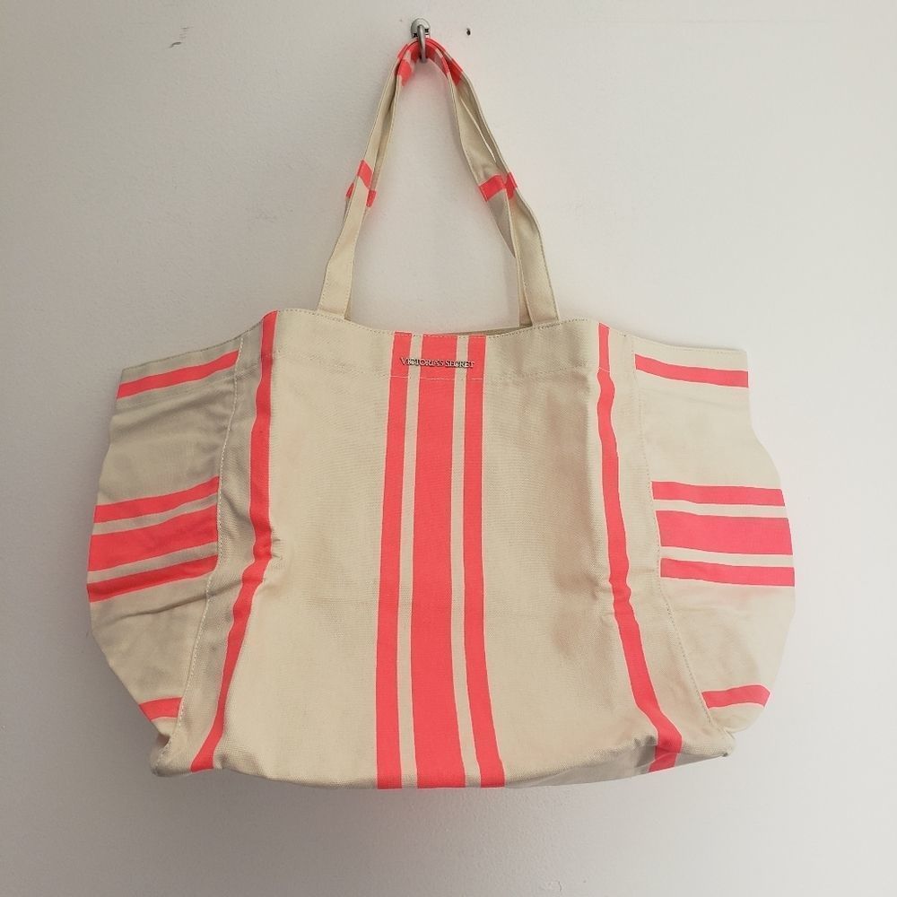 Victoria's Secret Large Hot Pink Striped Tote Bag